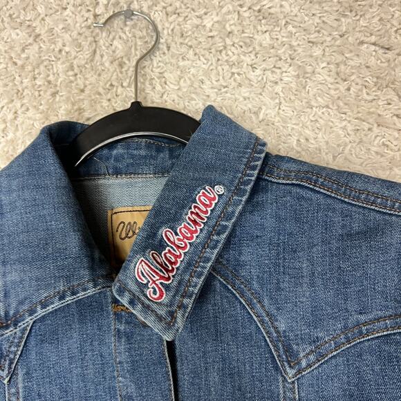 Wrangler Retro Alabama Crimson Tide Trucker Western Denim Jacket Womens Medium - Picture 2 of 9